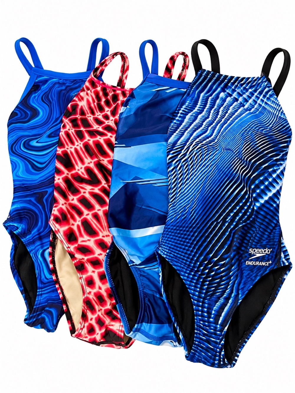 4 TYR/Speedo Racing suits Blue & Red Patterned One-Piece Swim Collection